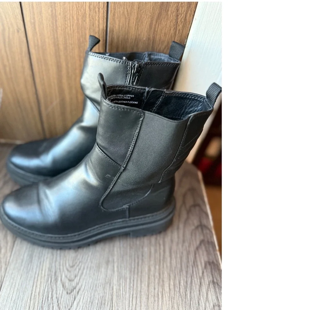 A New Day Black Combat Boots Side Zip Lug Sole Size 7.5‎